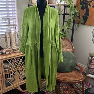 Nina Kendosa Paris Green Open Front Linen Kimono Duster